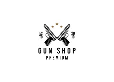 Klasik klasik stil silah dükkanı logosu. Çekim kulübü logosu tasarımı