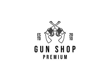 Klasik klasik stil silah dükkanı logosu. Çekim kulübü logosu tasarımı