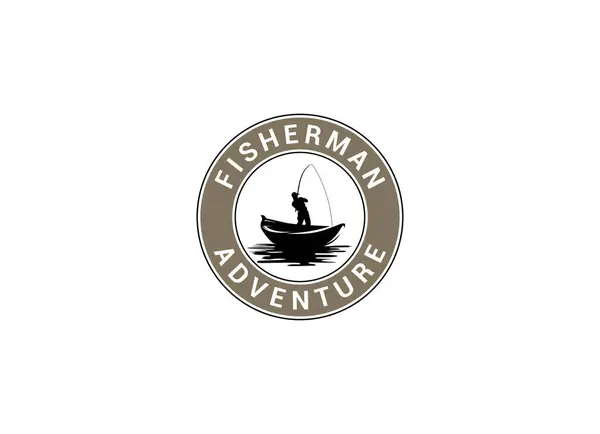 Рыбак Дизайне Логотипа Лодки Винтажный Дизайн Логотипа Лицензионные Стоковые Векторы