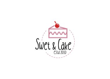 Sweet Shop logo şablonu tasarım vektörü. Kirazlı pasta tasviri.