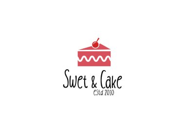 Sweet Shop logo şablonu tasarım vektörü. Kirazlı pasta tasviri.