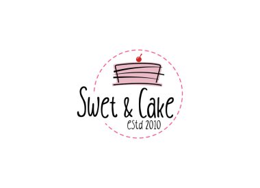 Sweet Shop logo şablonu tasarım vektörü. Kirazlı pasta tasviri.