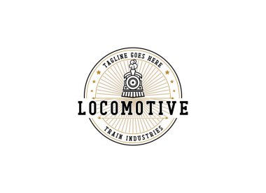 Basit klasik lokomotif tren logosu tasarım şablonu çizimi.