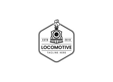 Basit klasik lokomotif tren logosu tasarım şablonu çizimi.