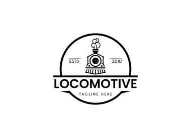 Basit klasik lokomotif tren logosu tasarım şablonu çizimi.