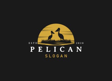 Çimen ve yaban logosu tasarımlı Pelikan kuş logosu..