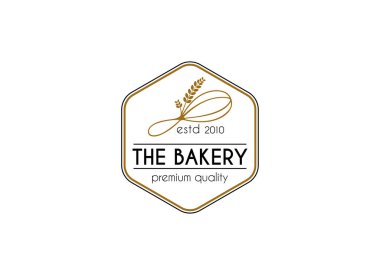 Fırın ve kek kafe logosu tasarımı çizimi. Pasta Pastası Basit Ev Yapımı Rozet Şablonu