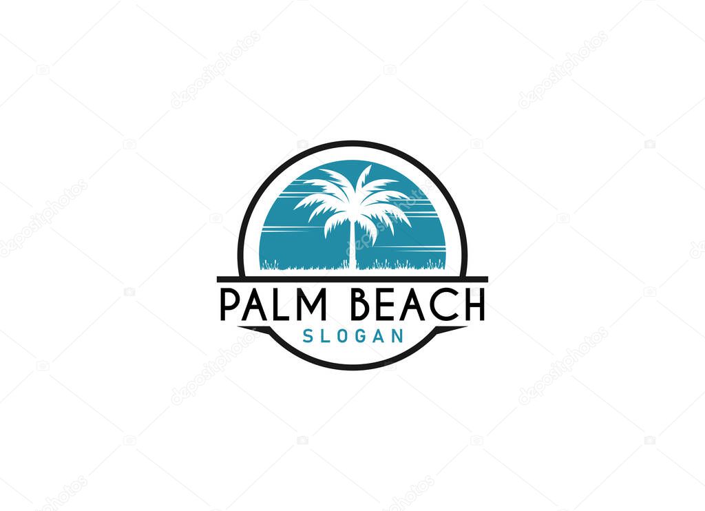 Resort and beach palm logo design with premium concept vector illustration.