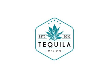 Tekila Meksika logosu tasarımı içer. Meksika Mavi Agave Fabrikası 'nın Vector illüstrasyonu Tekila İçeceği Vintage Logo Tasarımı
