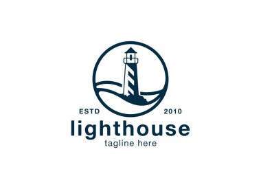Deniz feneri logosu tasarım vektör çizimi. Deniz feneri liman logosu tasarımı