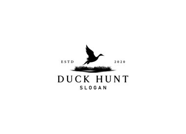 Ördek avcısı logosu uçan ördek logosu. Uçan ördek avcılığı logosu tasarımı