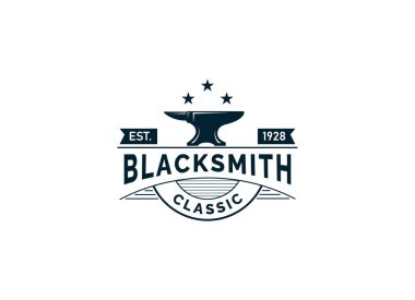 Klasik Hippi Retro Demirci Metal Çalışması. El işi. Sahtecilik Sanatı. Örs. Demir Çalışıyor Vektör Logosu