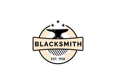 Klasik Hippi Retro Demirci Metal Çalışması. El işi. Sahtecilik Sanatı. Örs. Demir Çalışıyor Vektör Logosu