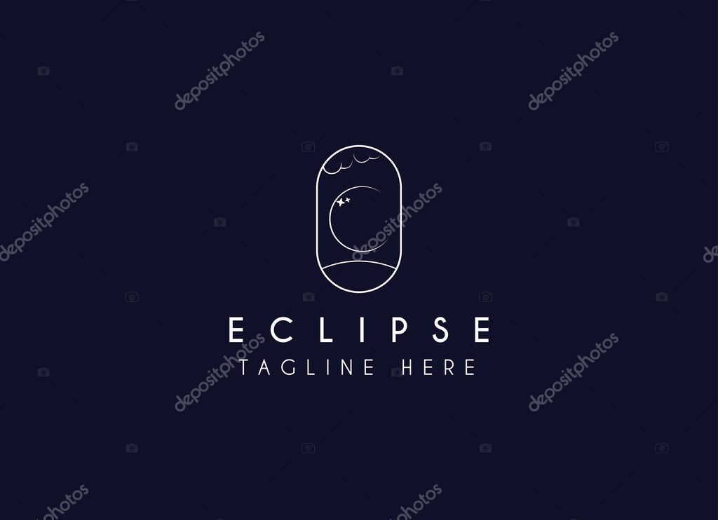 Vector logo a silhouette image of a crescent moon with a star-studded sky