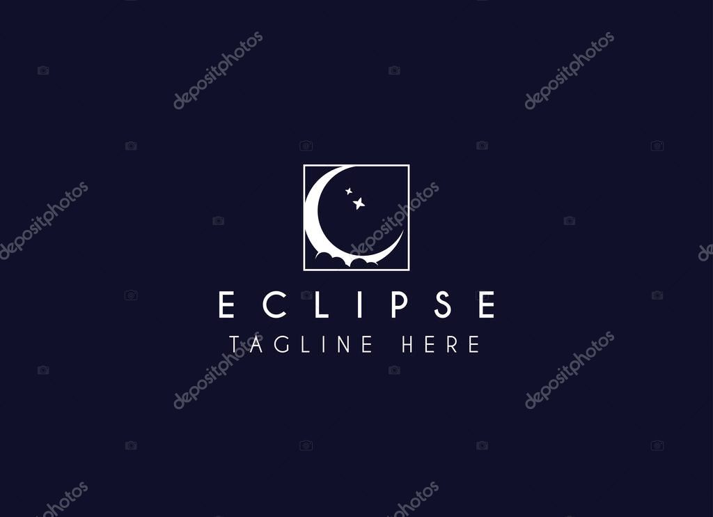 Vector logo a silhouette image of a crescent moon with a star-studded sky