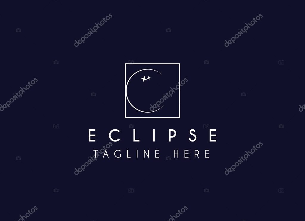 Vector logo a silhouette image of a crescent moon with a star-studded sky
