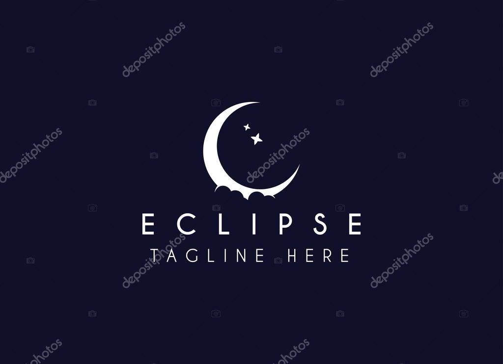 Vector logo a silhouette image of a crescent moon with a star-studded sky