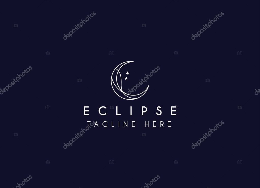 Vector logo a silhouette image of a crescent moon with a star-studded sky