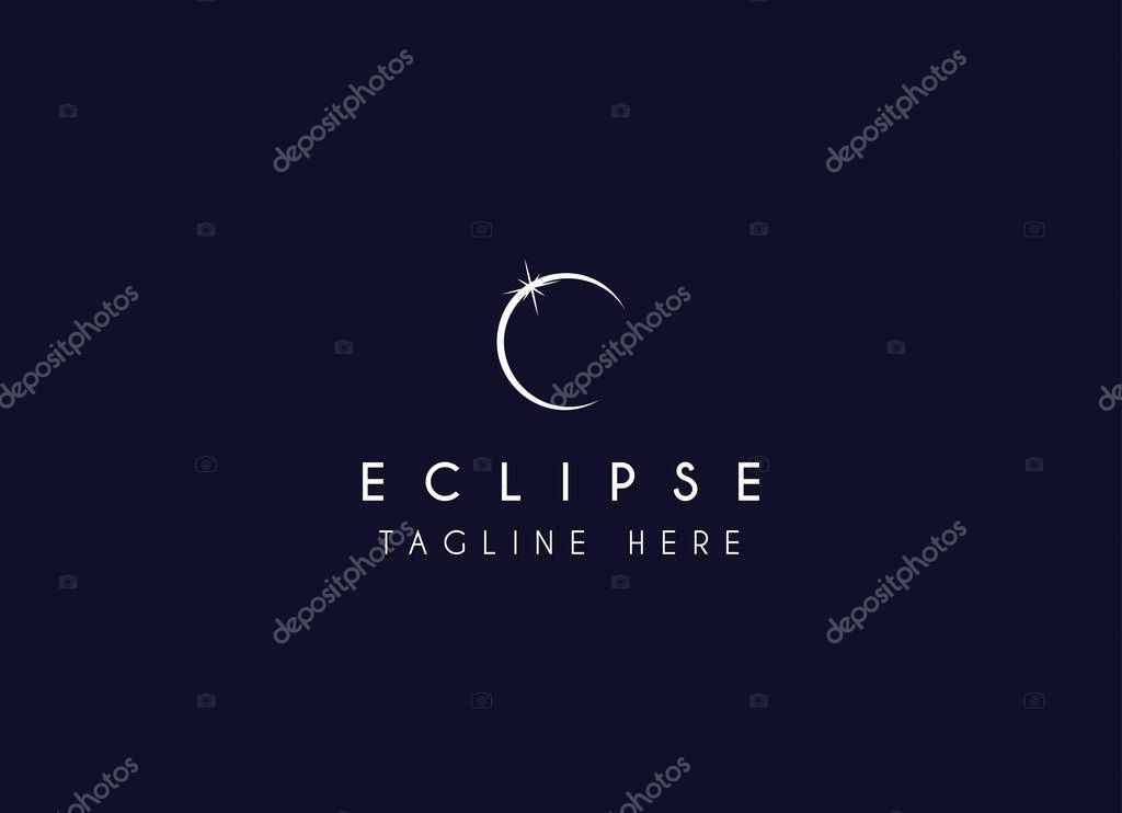 Vector logo a silhouette image of a crescent moon with a star-studded sky