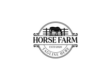At silueti kırsal batı çiftlik logosu tasarımı. At çiftliği logosu tasarımı