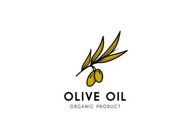 Doğal zeytin yağı logosu tasarımı vektör çizimi. Birinci sınıf zeytinyağı logosu.