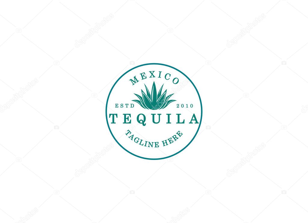 Vector illustration of Mexican Blue Agave Plant for Tequila Drink Vintage Label Logo Design.