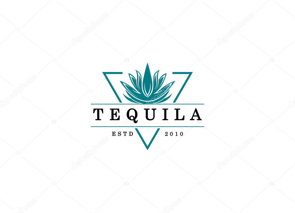 Vector illustration of Mexican Blue Agave Plant for Tequila Drink Vintage Label Logo Design.