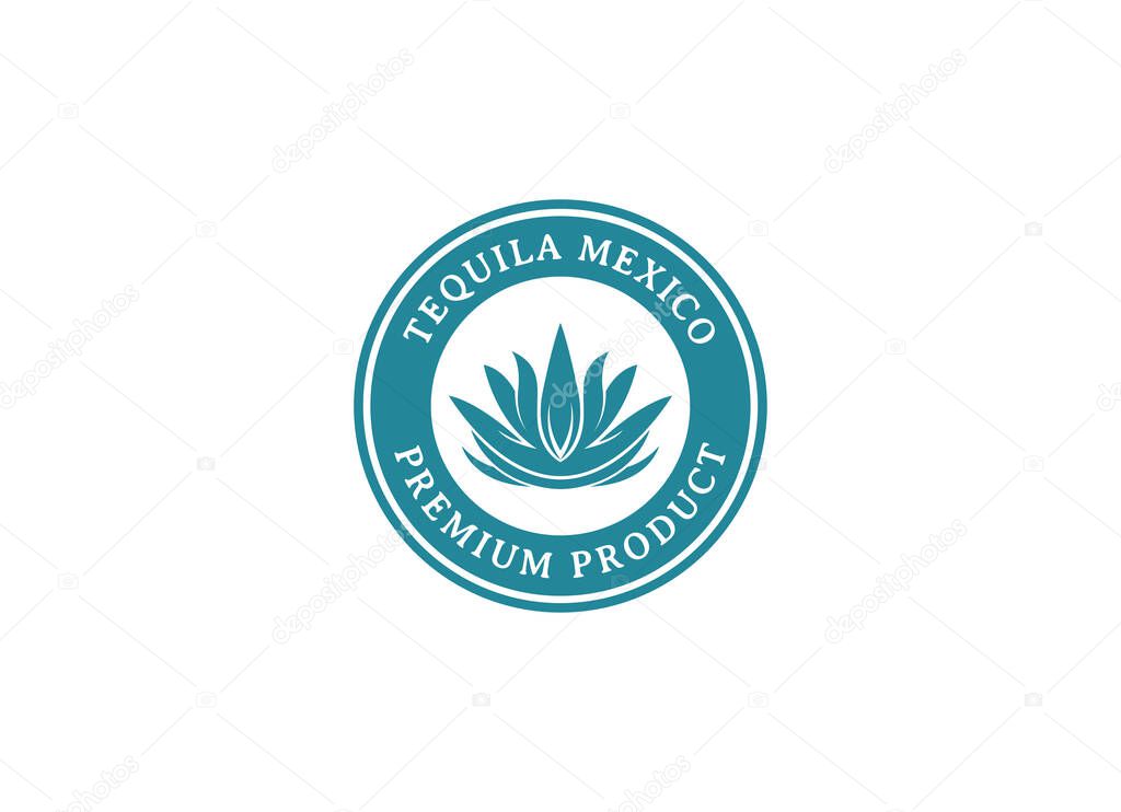 Vector illustration of Mexican Blue Agave Plant for Tequila Drink Vintage Label Logo Design.