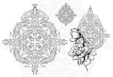 mandala dekoratif element dekoratif kompozisyon süslemesi freehand çizim deseni çizgi tasarımı 