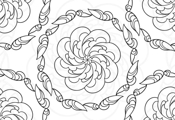 曼荼羅装飾要素装飾組成装飾フリーハンド図面パターン印刷ラインデザインはがき背景 — ストックベクタ