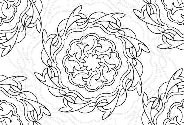 mandala decorative element ornamental composition ornament freehand drawing pattern print line design postcard background medallion outline decoration