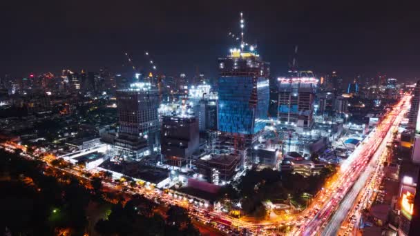 Časová Prodleva Staveniště Noci Autodoprava Silnici Asia City Výhled Vysokýho — Stock video