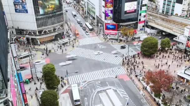 日本东京 2022年11月28日 汽车交通的时差 人群在石谷拥挤的过道上行走 旅游地标 日本旅游 亚洲交通或亚洲城市生活理念 — 图库视频影像