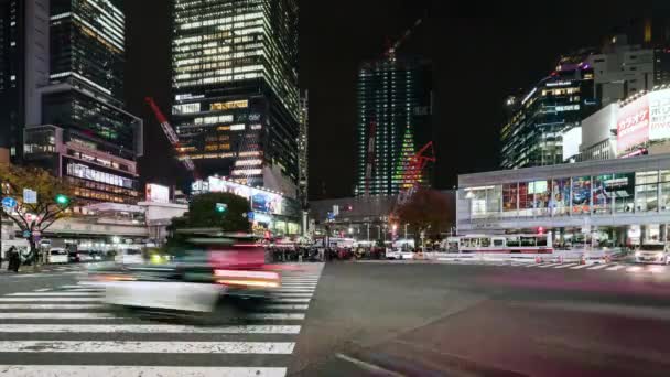 Tokió Japán Nov 2022 Autóforgalom Időeltolódása Tömegek Éjszaka Sétálnak Shibuya — Stock videók