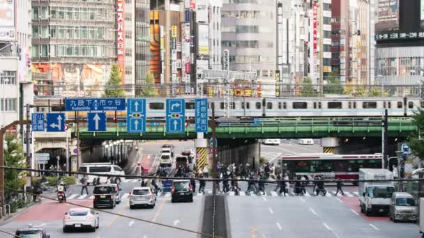 Токио Япония Дек 2022 Автомобильное Движение Автомобильным Дорогам Поезд Метро — стоковое видео