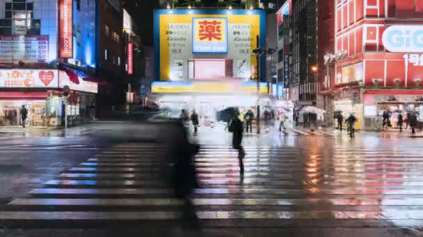 Tokyo Japan Dec 2022 Time Lapse Rainy Night People Walk — Vídeo de Stock