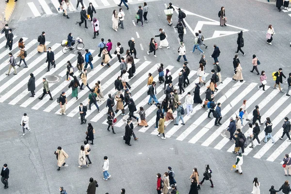 Crowded Japanese People Asian Traveler Walk Cross Road Shibuya Scramble —  Fotos de Stock