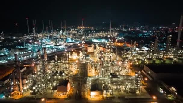 Hiperlapso Tiempo Refinería Petróleo Polígono Industrial Por Noche Vista Aérea — Vídeo de stock