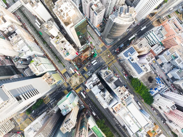 Tráfico Coches Intersección Carreteras Centro Ciudad Hong Kong Vista Aérea — Foto de Stock