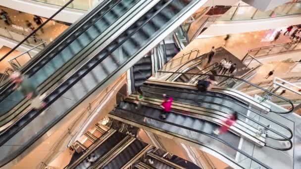 Calendário Transporte Clientes Pessoas Asiáticas Escada Rolante Shopping Center Urbano — Vídeo de Stock