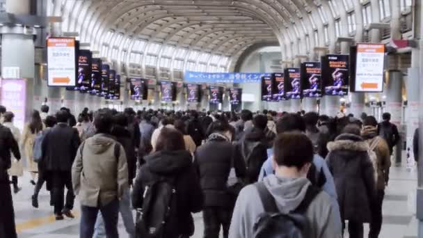 2222年12月9日 品川駅の廊下を歩くアジア人の大群衆 日本の都市生活 アジアの公共交通機関 日本の通勤生活 — ストック動画