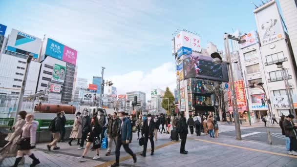 Tokio Japón Dec 2022 Gente Abarrotada Camina Través Carretera Transporte — Vídeos de Stock