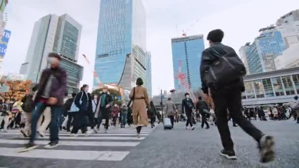 Токіо Японія Грудня 2022 Року Натовп Японців Поселенців Мандрівників Перетинають — стокове відео