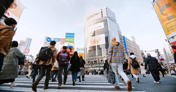Τόκιο Ιαπωνία Δεκ 2022 Πλήθος Ιαπώνων Ταξιδευτών Ταξιδιωτών Διασχίζουν Δρόμο — Φωτογραφία Αρχείου