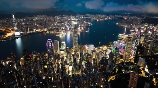 Vista Paisagem Urbana Ilha Hong Kong Lapso Tempo Hiperlapso Noturno — Vídeo de Stock