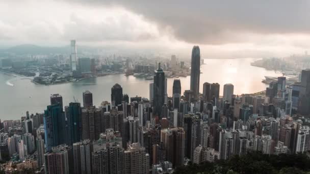 Міський Краєвид Острів Гонконг Сонячний Ранок Високий Кут Зору Проміжок — стокове відео