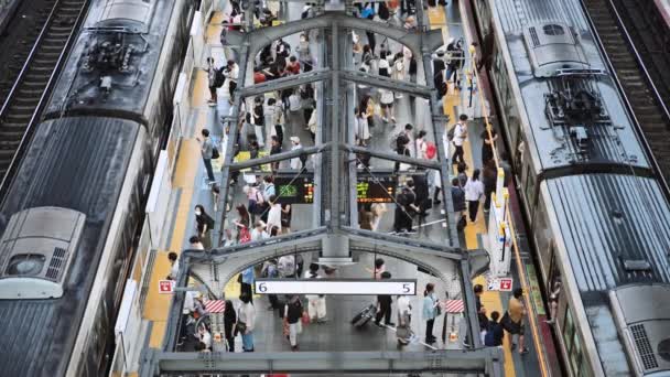 2023年9月30日 地下鉄駅で人々が待機し 列車に乗っている 日本の通勤交通ライフスタイル 鉄道輸送システム アジア旅行観光 アジアの都市生活 — ストック動画
