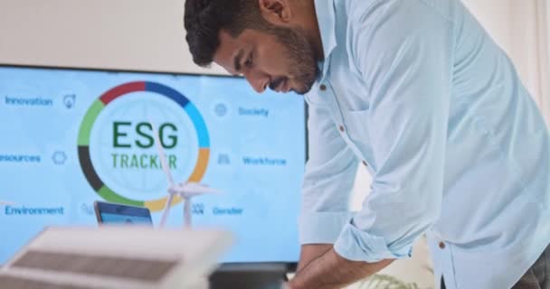 Asiatische Indianer Arbeiten Laptop Geschäftsleute Team Brainstorming Esg Themenpräsentation Auf — Stockvideo