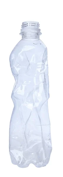 Garrafa Plástico Esmagado Vazio Isolado Fundo Branco — Fotografia de Stock