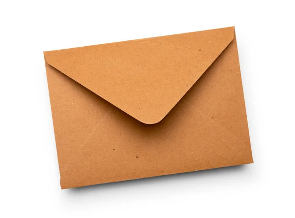 Lege Bruine Kraftpapier Envelop Geïsoleerd Witte — Stockfoto